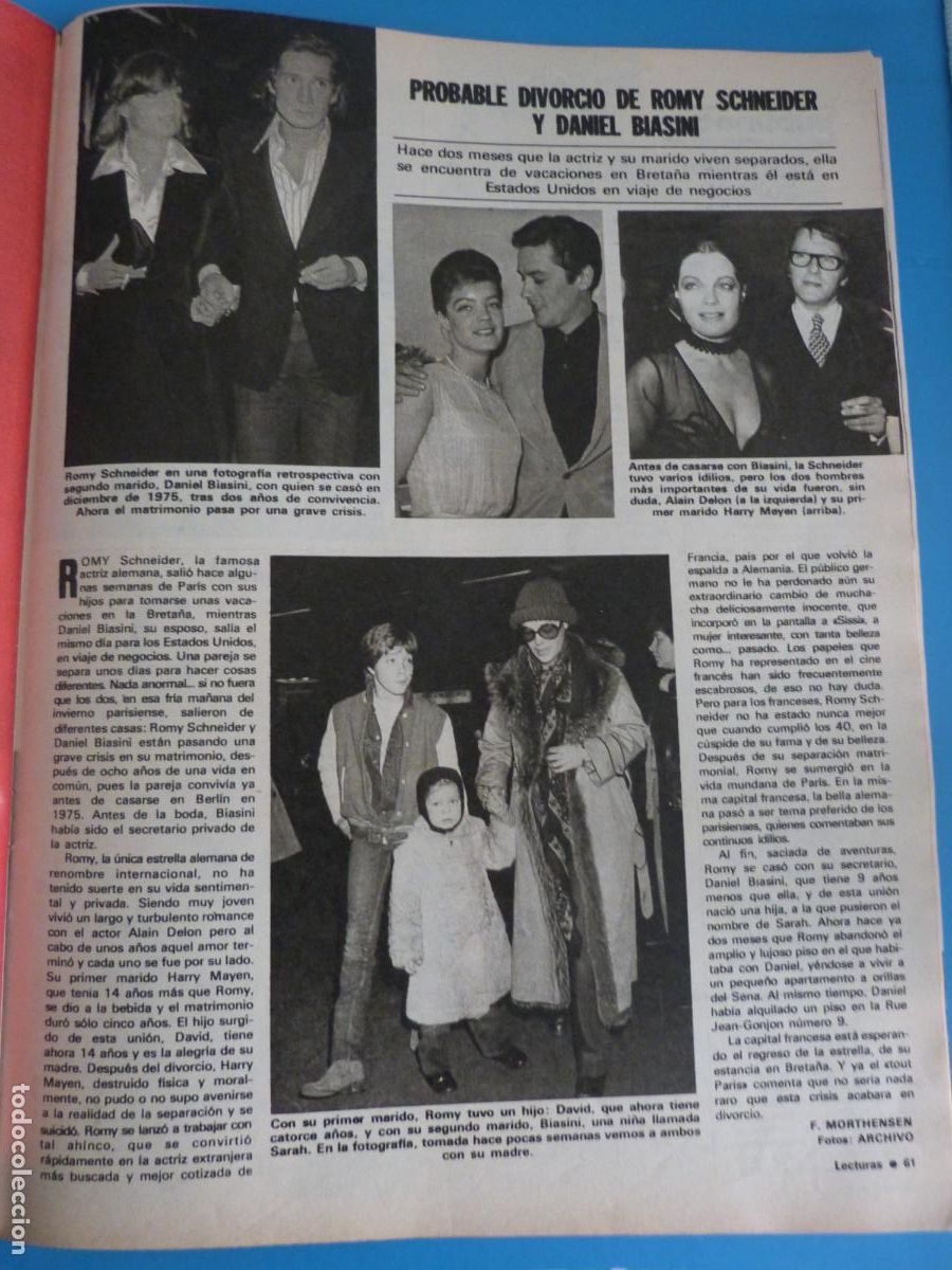 Coleccionismo de Revistas: RECORTE CLIPPING ROMY SCHNEIDER REVISTA LECTURAS N&ordm; 1511 PAG. 61