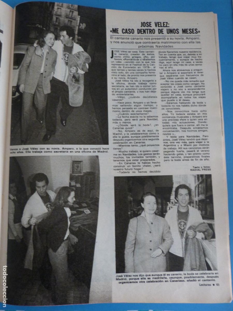 Coleccionismo de Revistas: RECORTE CLIPPING JOSE VELEZ REVISTA LECTURAS N&ordm; 1511 PAG. 65