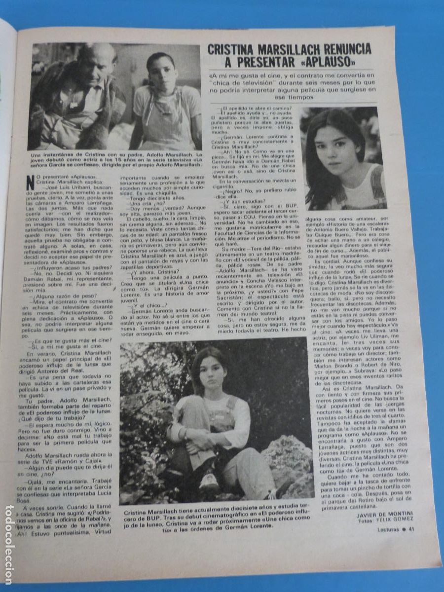 Coleccionismo de Revistas: RECORTE CLIPPING CRISTINA MARSILLACH REVISTA LECTURAS N&ordm; 1515 PAG. 41