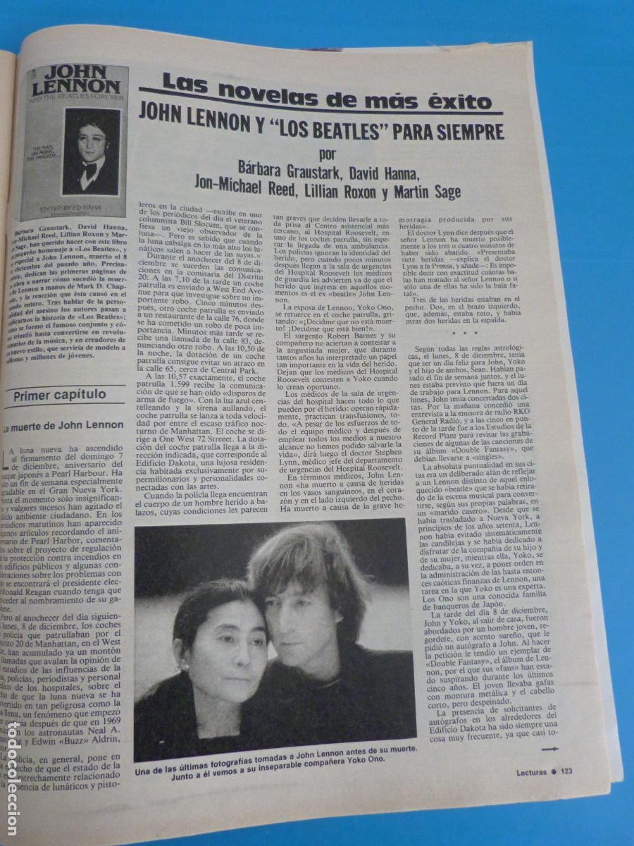 Coleccionismo de Revistas: RECORTE CLIPPING JOHN LENNON REVISTA LECTURAS N&ordm; 1515 PAG. 123,124