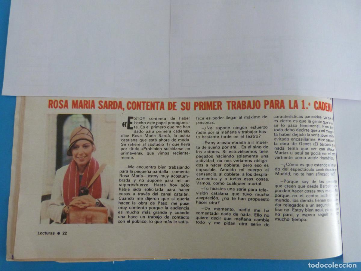Coleccionismo de Revistas: RECORTE CLIPPING ROSA MARIA SARDA REVISTA LECTURAS N&ordm; 1514 PAG. 22