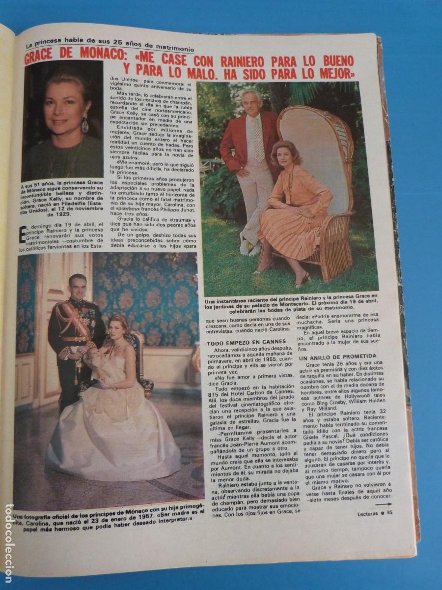 Coleccionismo de Revistas: RECORTE CLIPPING GRACE KELLY DE MONACO REVISTA LECTURAS N&ordm; 1514 PAG. 85-89