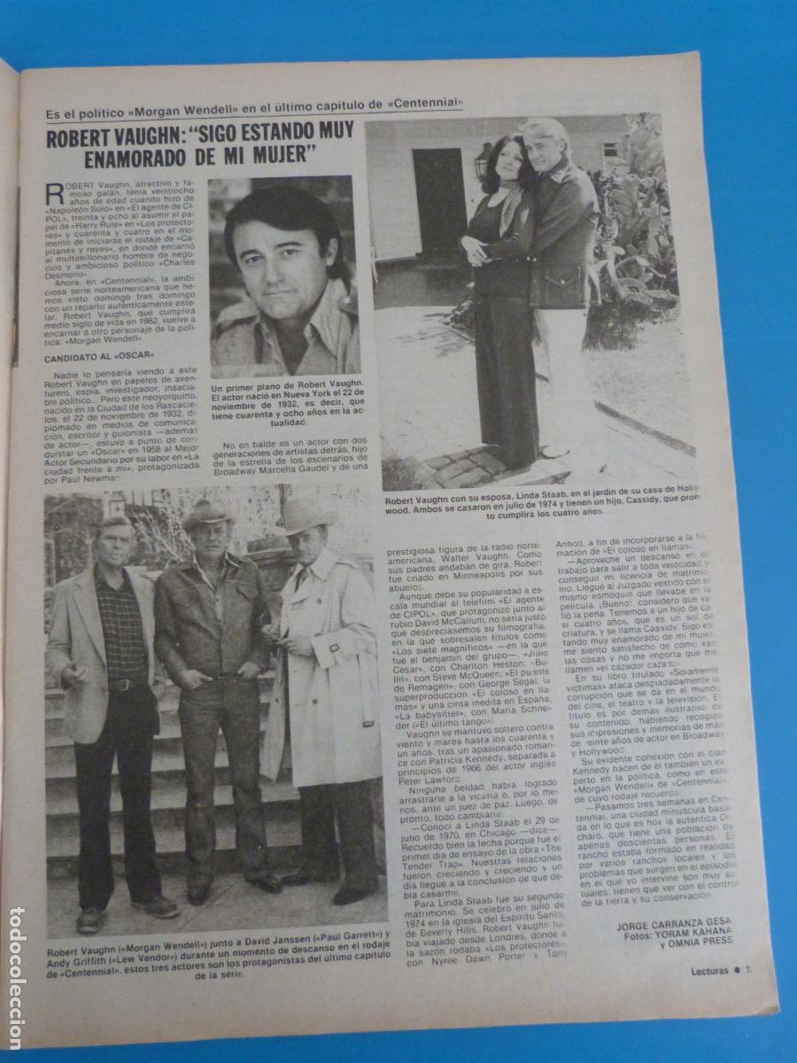 Coleccionismo de Revistas: RECORTE CLIPPING ROBERT VAUGHN REVISTA LECTURAS N&ordm; 1513 PAG. 13
