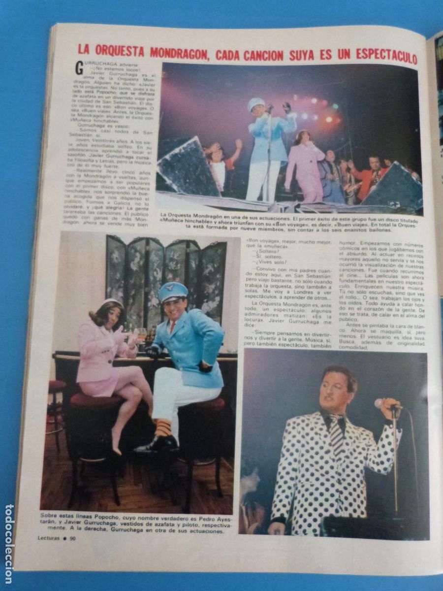 Coleccionismo de Revistas: RECORTE CLIPPING ORQUESTA MONDRAGON REVISTA LECTURAS N&ordm; 1512 PAG. 90,91