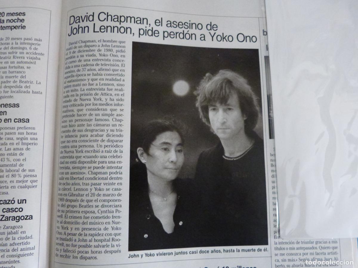 Coleccionismo de Revistas: RECORTE CLIPPING DAVID CHAPMAN YOKO ONO REVISTA LECTURAS N&ordm; 2126 PAG. 75