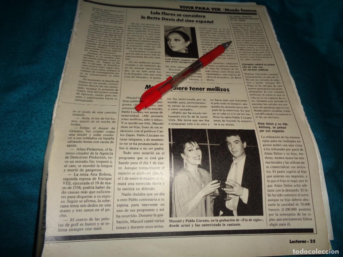 Coleccionismo de revistas: RECORTE : LOLA FLORES, MASSIEL. LECTURAS, DICMBRE 1985