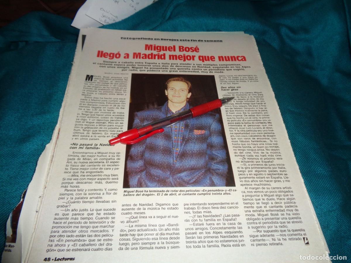 Coleccionismo de revistas: RECORTE : MIGUEL BOSE, LLEGA A MADRID MEJOR QUE NUNCA. LECTURAS, DICMBRE 1985