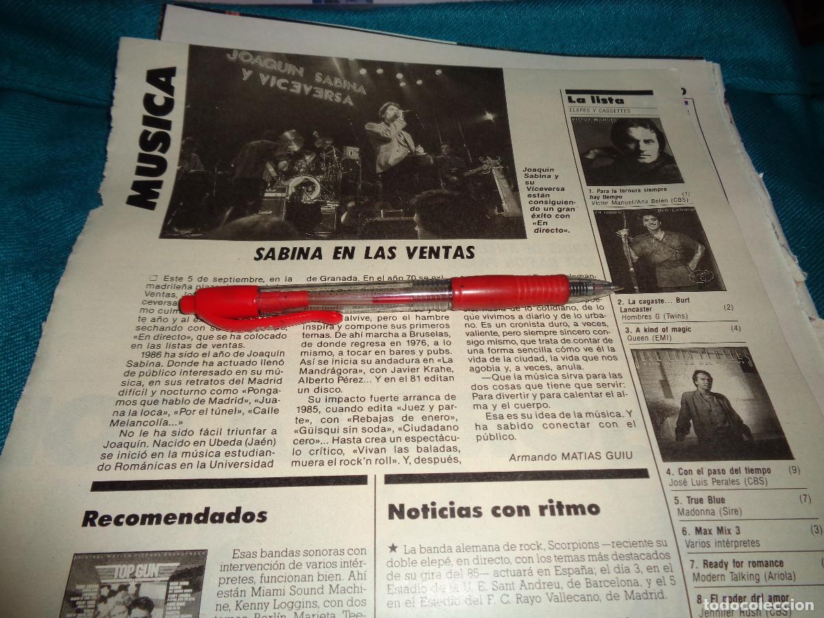Coleccionismo de revistas: RECORTE : JOAQUIN SABINA, EN LAS VENTAS. LECTURAS, SEPTBRE 1986