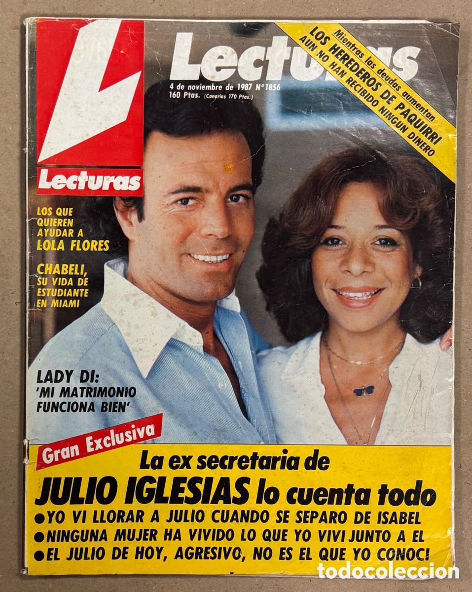 Coleccionismo de revistas: LECTURAS N&deg; 1836 (1987). SECRETARIA JULIO IGLESIAS, CHABELI, LOLA FLORES, ROMINA POWER, RAPHAEL