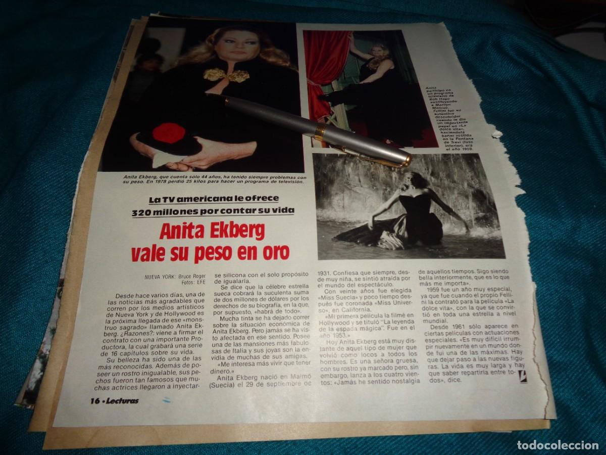 Coleccionismo de revistas: RECORTE : ANITA EKBERG, VALE SU PESO EN ORO. LECTURAS NVBRE 1985