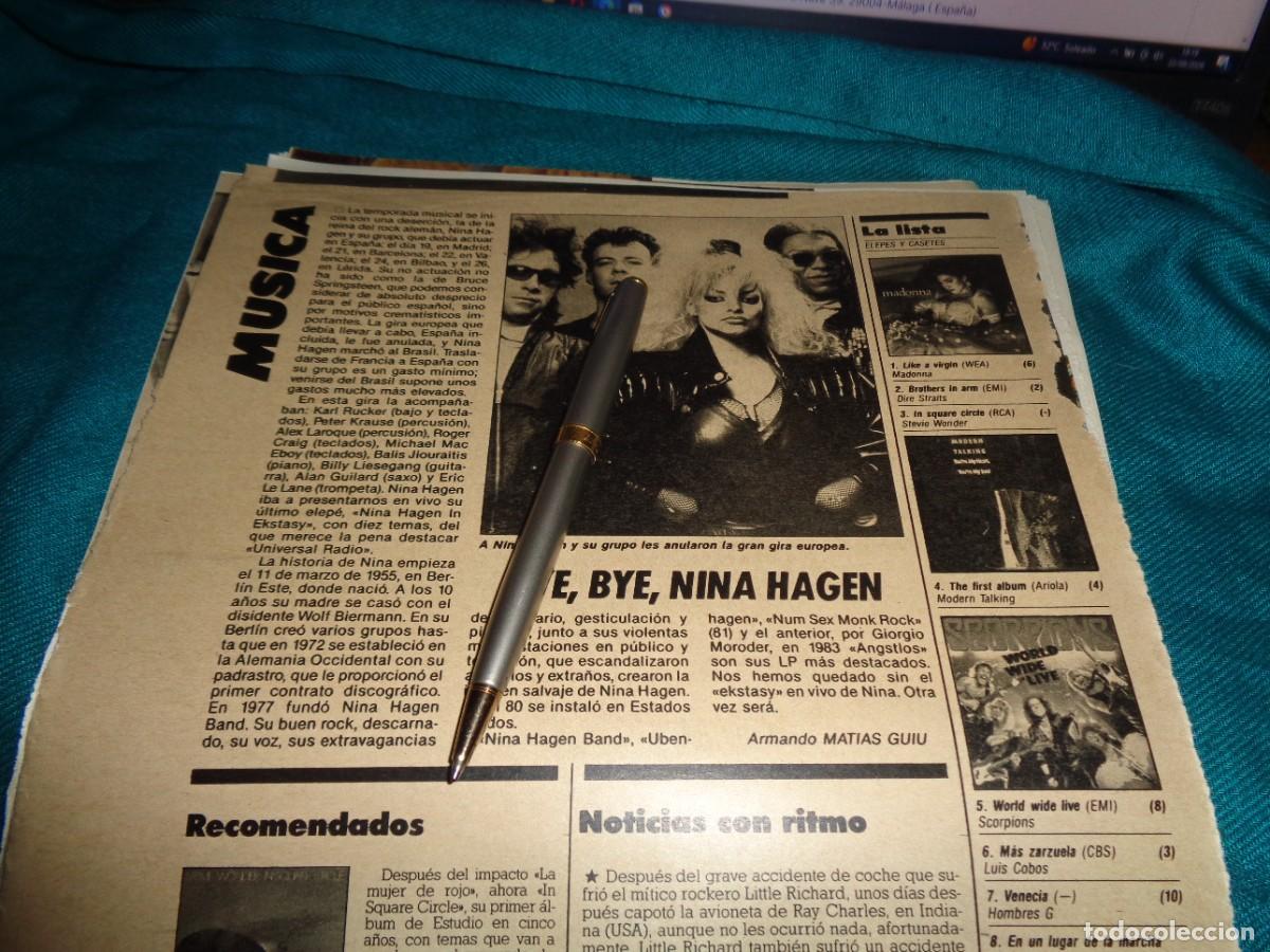 Coleccionismo de revistas: RECORTE : NINA HAGEN, LE ANULAN GIRA EUROPEA. LECTURAS NVBRE 1985