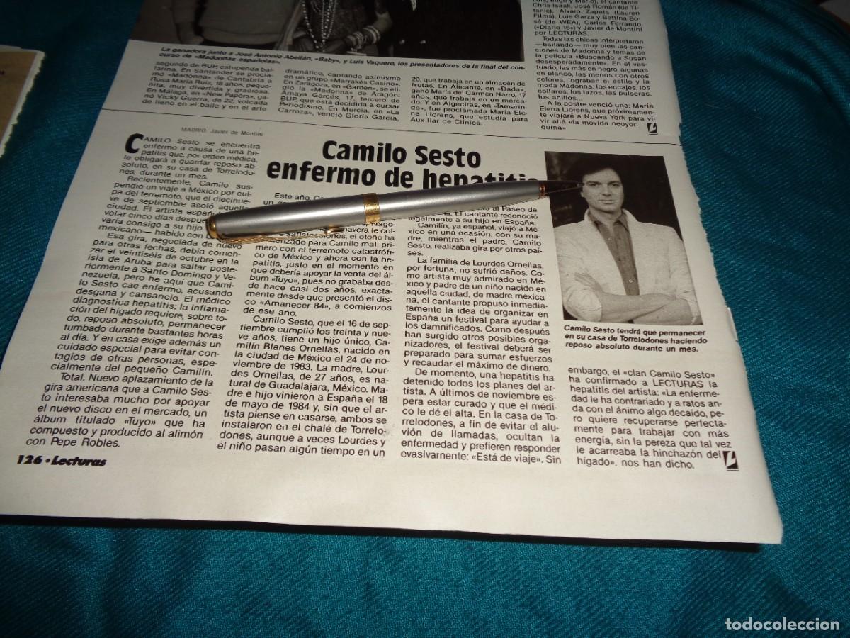 Coleccionismo de revistas: RECORTE : CAMILO SESTO, ENFERMO DE HEPATITIS .LECTURAS NVBRE 1985