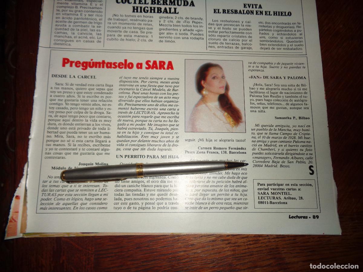 Coleccionismo de revistas: RECORTE : SARA MONTIEL : PREGUNTALE A SARA. LECTURAS, FBR 1986