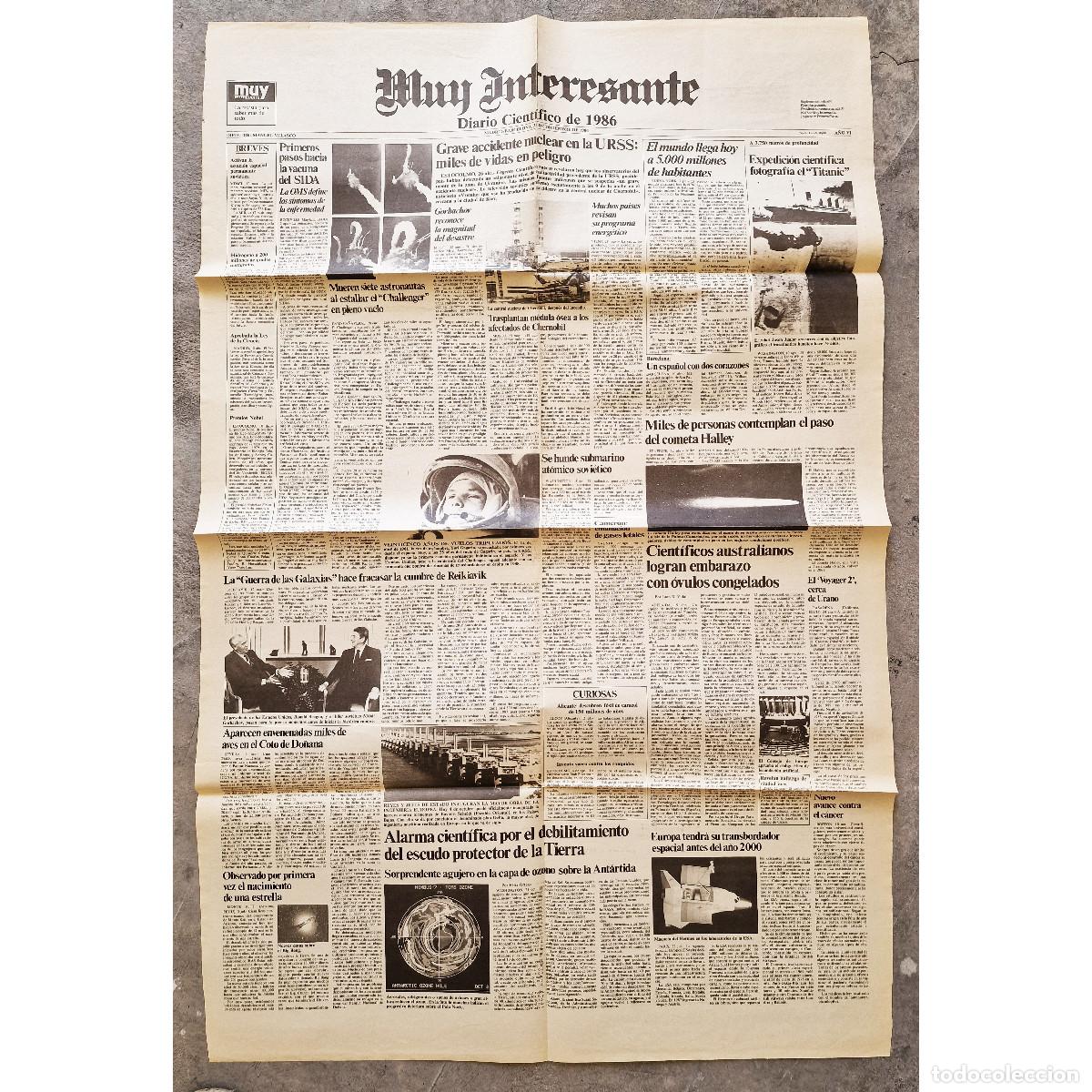 Coleccionismo de Revista Muy Interesante: POSTER Peri&oacute;dico 1986 MUY INTERESANTE Suplemento CHERNOBIL Challenger HALLEY Ephemera Ciencia 57x85