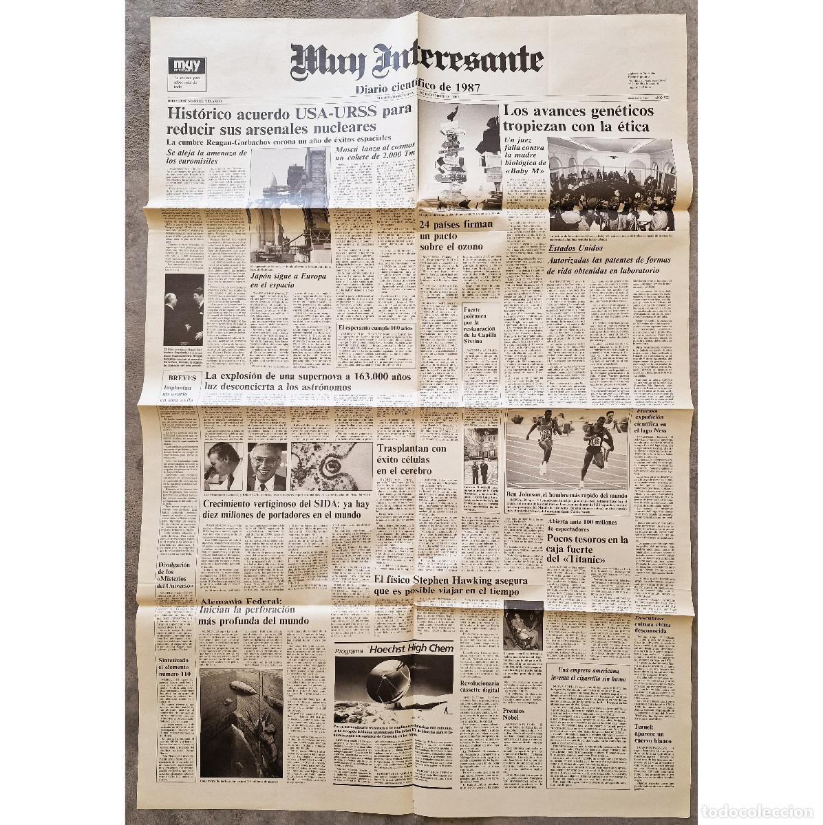Coleccionismo de Revista Muy Interesante: POSTER Peri&oacute;dico 1987 MUY INTERESANTE Suplemento REAGAN GORBACHOV Ozono Hawking Ciencia 57x85