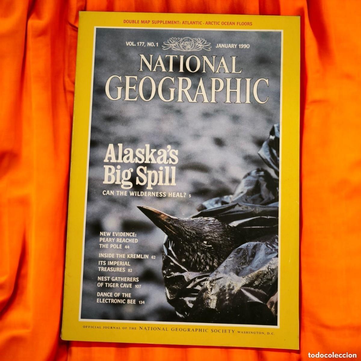 Coleccionismo de National Geographic: National Geographic Enero 1990 &ndash; Alaska&rsquo;s Big Spill &ndash; Portada Impactante Medioambiental