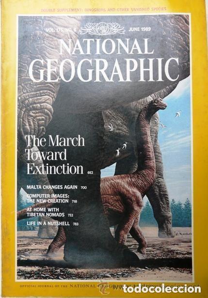 Coleccionismo de National Geographic: National Geographic June 1989 - Dinosaurios Extinciones Malta T&iacute;bet - Revista En Ingl&eacute;s