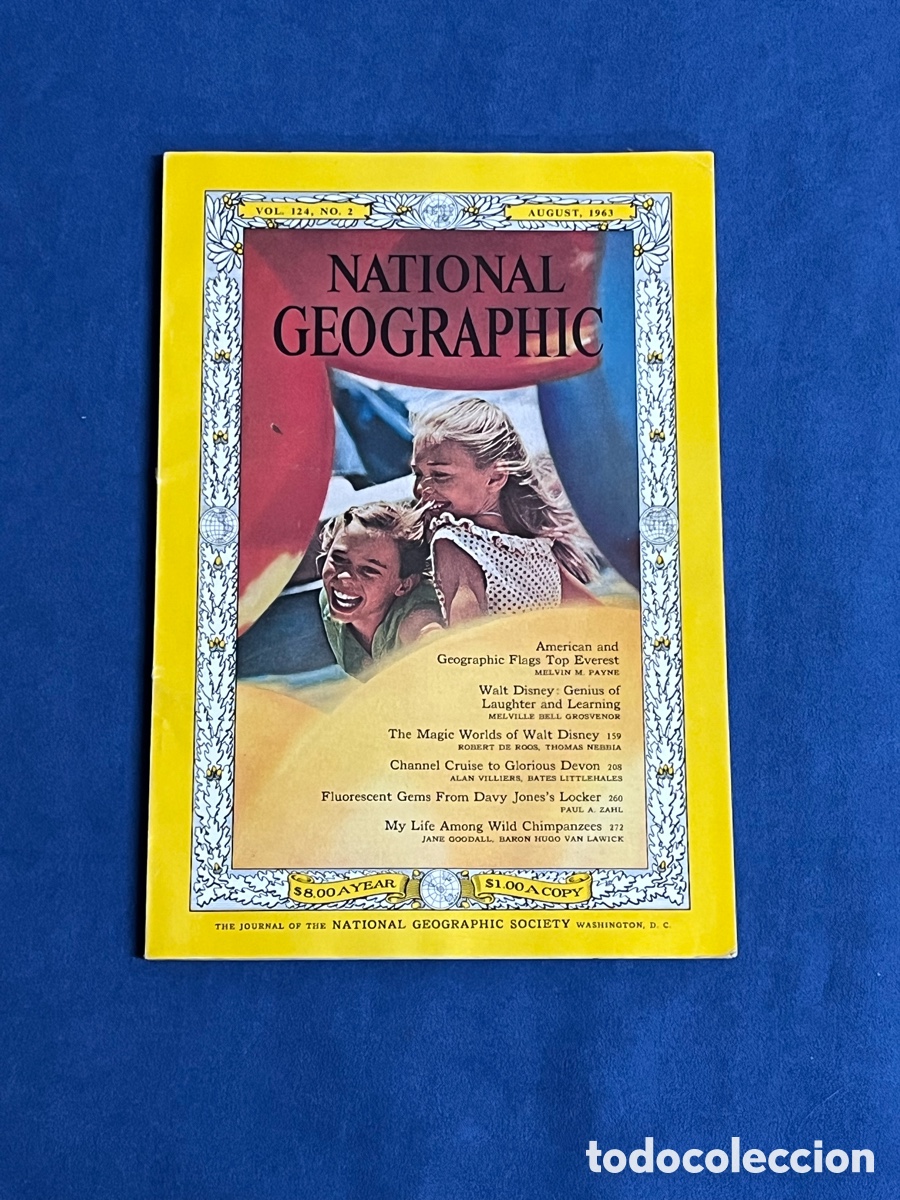 Coleccionismo de National Geographic: Revista NATIONAL GEOGRAPHIC August (agosto) 1963. Jane Goodall, Walt Disney Estado impecable