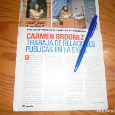Coleccionismo de Revista Pronto: RECORTE : CARMEN ORDOÑEZ, DE RELACIONES PUBLICAS EN LA EXPO. PRONTO, JUNIO 1992 ()