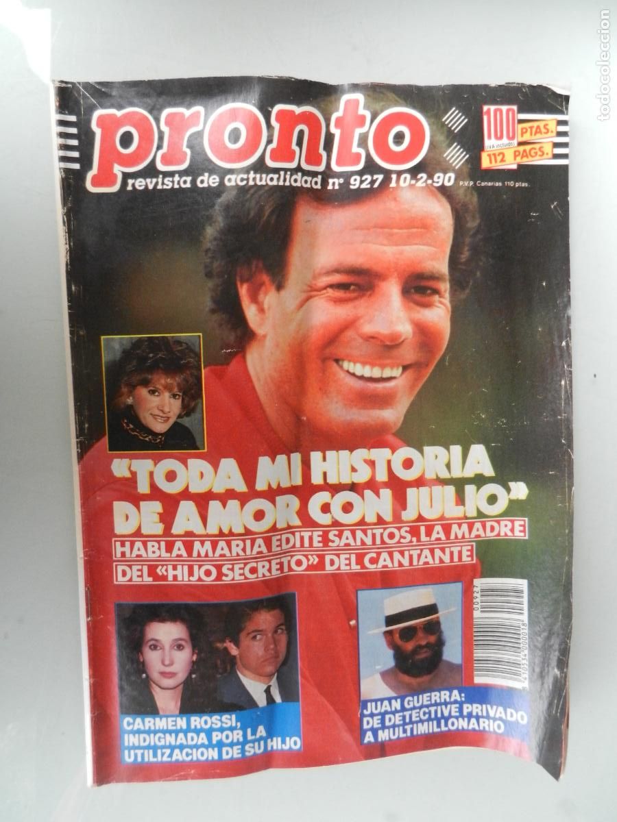 Coleccionismo de Revista Pronto: PRONTO REVISTA N&ordm; 927- 02-1990 - MARIA EDITE , HISTORIA DE AMOR CON JULIO - JUAN GUERRA - ROSSI