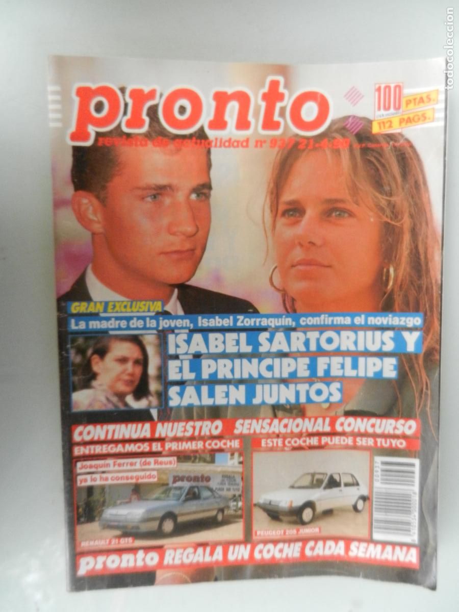 Coleccionismo de Revista Pronto: PRONTO REVISTA N&ordm; 937 - 04-1990 - ISABEL SARTORIUS Y EL PRINCIPE FELIPE SALEN JUNTOS