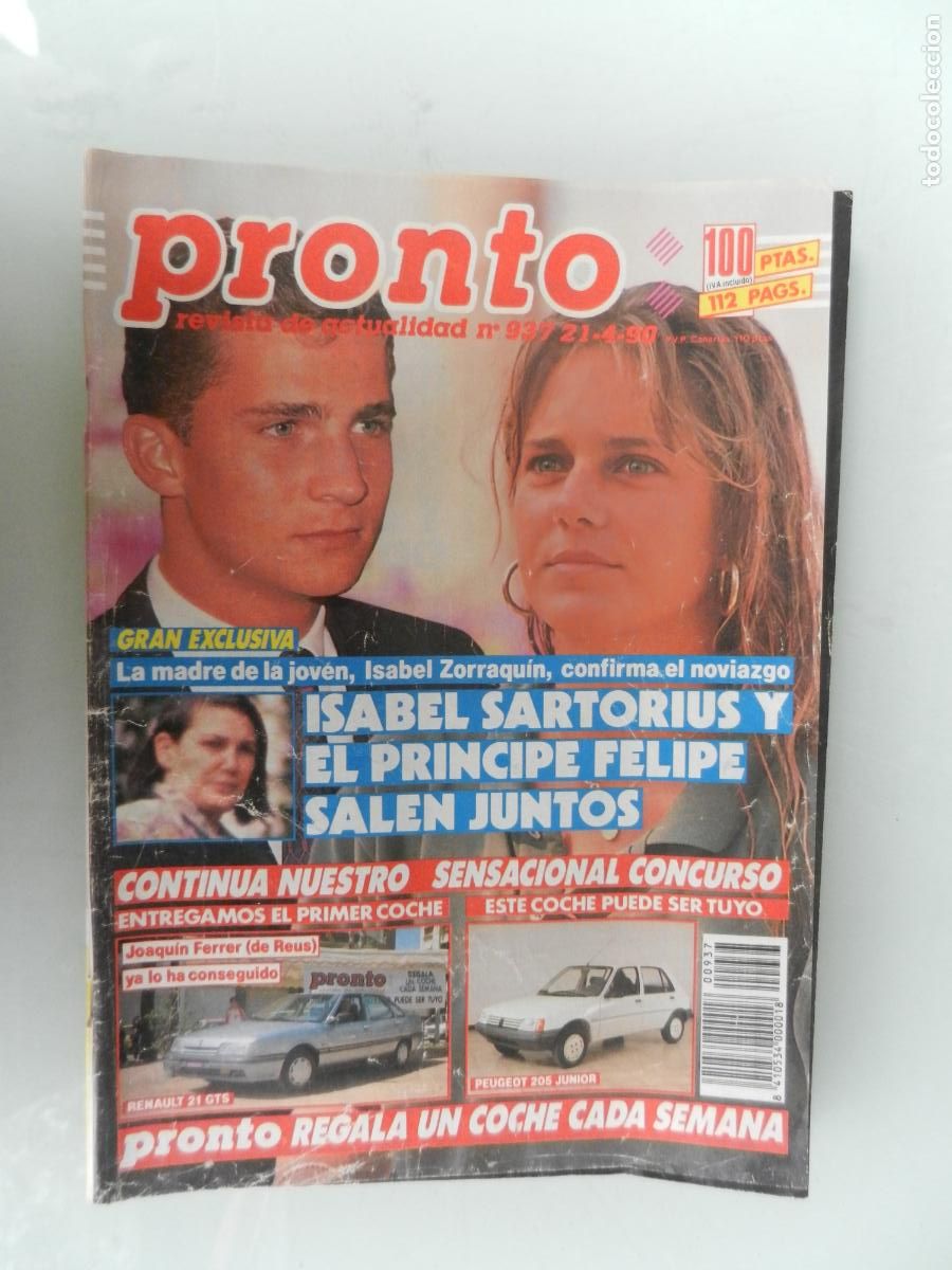 Coleccionismo de Revista Pronto: PRONTO REVISTA N&ordm; 937 - 04-1990 - ISABEL SARTORIUS Y EL PRINCIPE FELIPE SALEN JUNTOS
