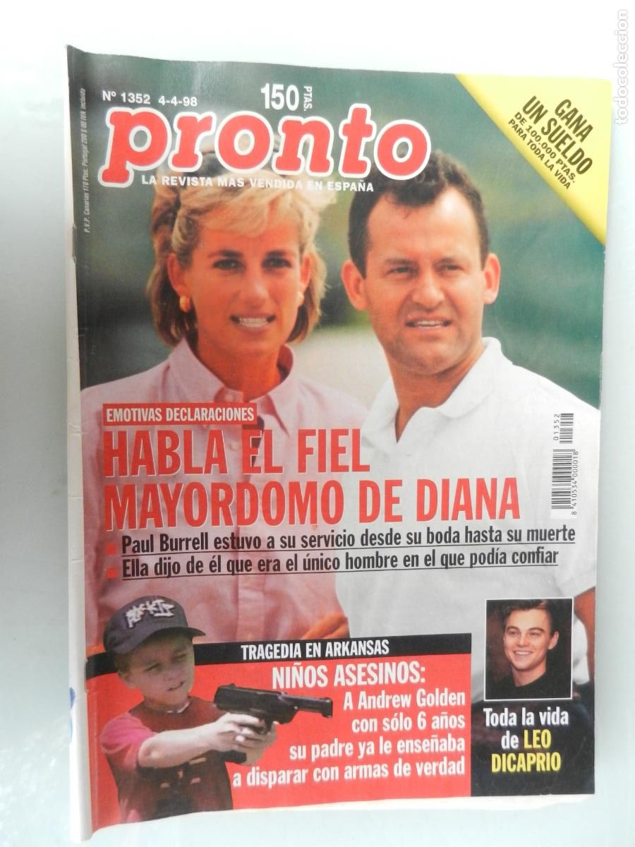 Coleccionismo de Revista Pronto: PRONTO REVISTA N&ordm; 1352 - 04-1998- HABLA EL FIEL MAYORDOMO DE DIANA - LEO DI CAPRIO