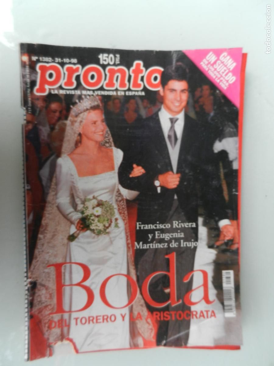 Coleccionismo de Revista Pronto: PRONTO REVISTA N&ordm; 1382- 10-1998 -BODA DEL TORERO Y LA ARISTOCRATA , Pajares Rocio Jurado Cris LozanO