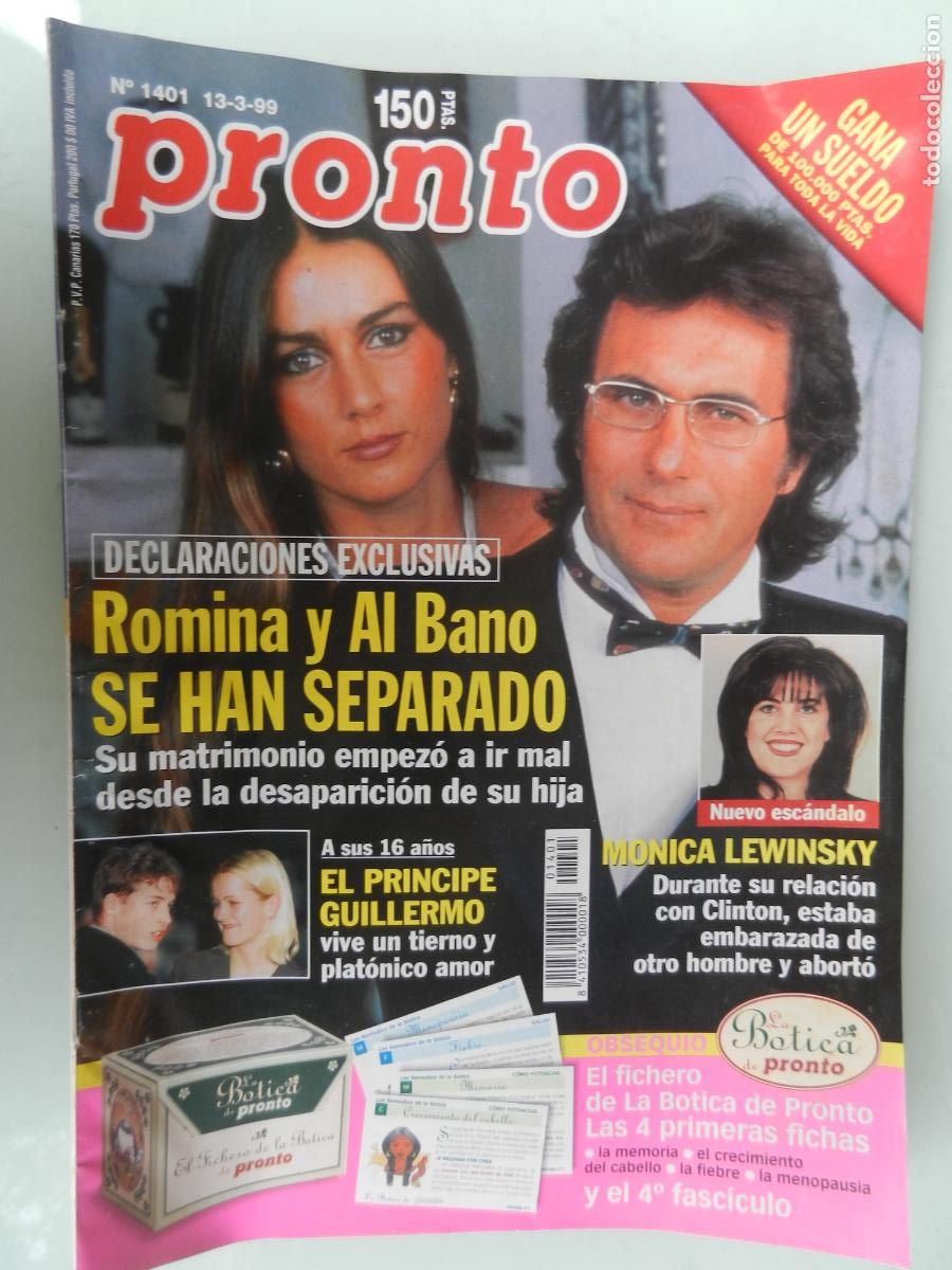 Coleccionismo de Revista Pronto: PRONTO REVISTA N&ordm; 1401- -03-1999 - ROMINA Y AL BANO SE HAN SEPARADO