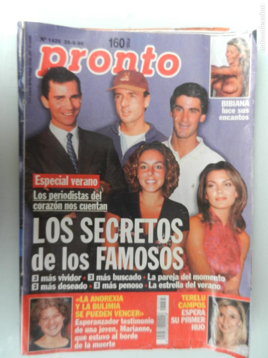 Coleccionismo de Revista Pronto: PRONTO REVISTA N&ordm; 1425- 08-1999 - LOS SECRETOS DE LOS FAMOSOS- TERELU CAMPOS