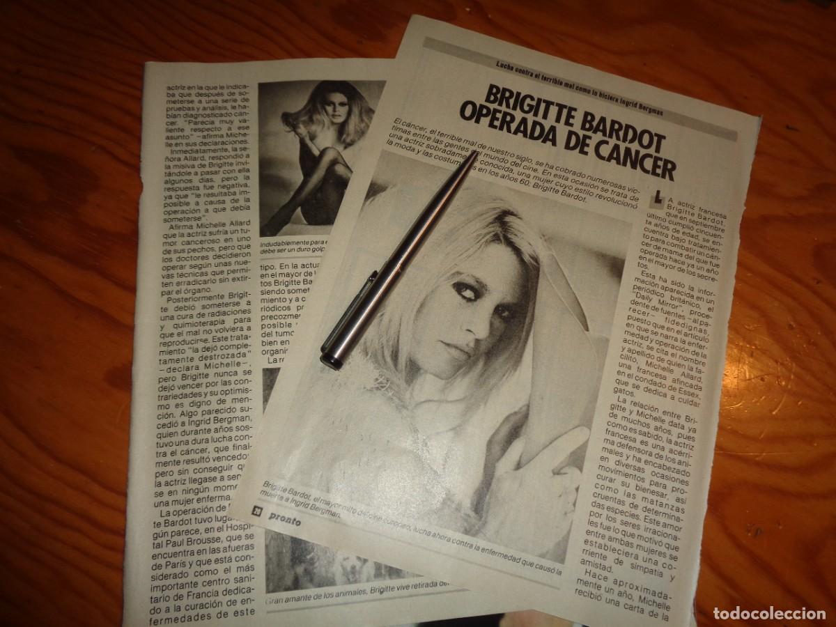 Coleccionismo de revista Pronto: RECORTE : BRIGITTE BARDOT, OPERADA DE CANCER. PRONTO, FBRO 1985