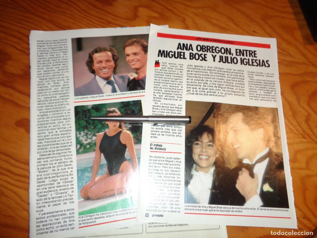 Coleccionismo de revista Pronto: RECORTE : ANA OBREGON, ENTRE MIGUEL BOSE Y JULIO IGLESIAS. PRONTO, FBRO 1985