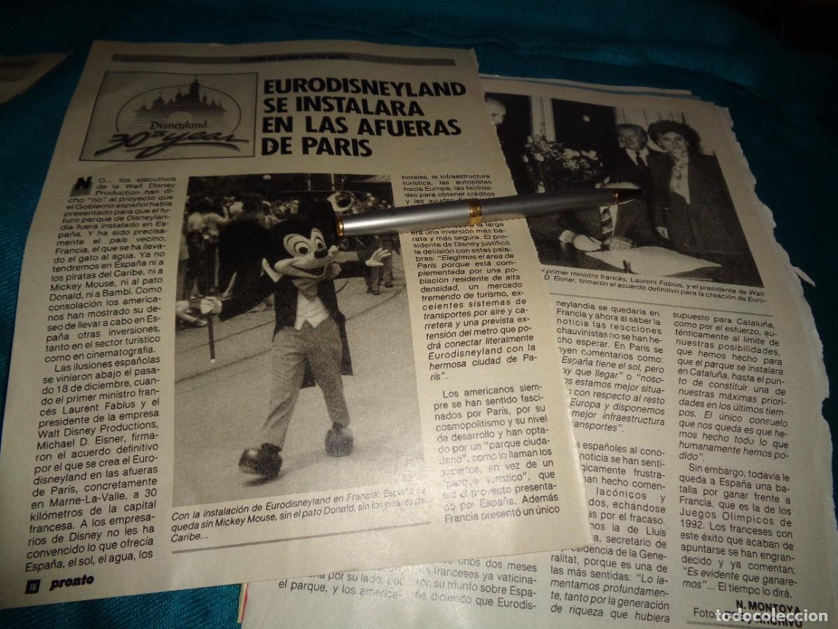 Coleccionismo de revista Pronto: RECORTE : EURODISNEYLAND, SE INTALA EN LAS AFUERAS DE PARIS. PRONTO, ENERO 1986