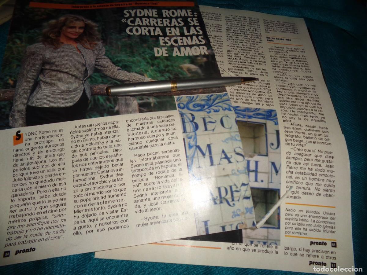 Coleccionismo de revista Pronto: RECORTE : SYDNE ROME, HABLA DE JOSE CARRERAS. PRONTO, ENERO 1986