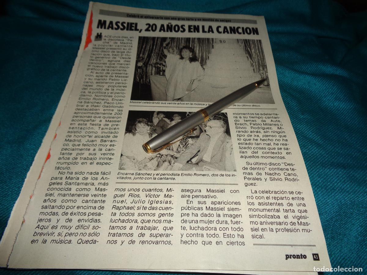 Coleccionismo de revista Pronto: RECORTE : MASSIEL, 20 A&Ntilde;OS EN LA CANCION . PRONTO, JULIO 1986