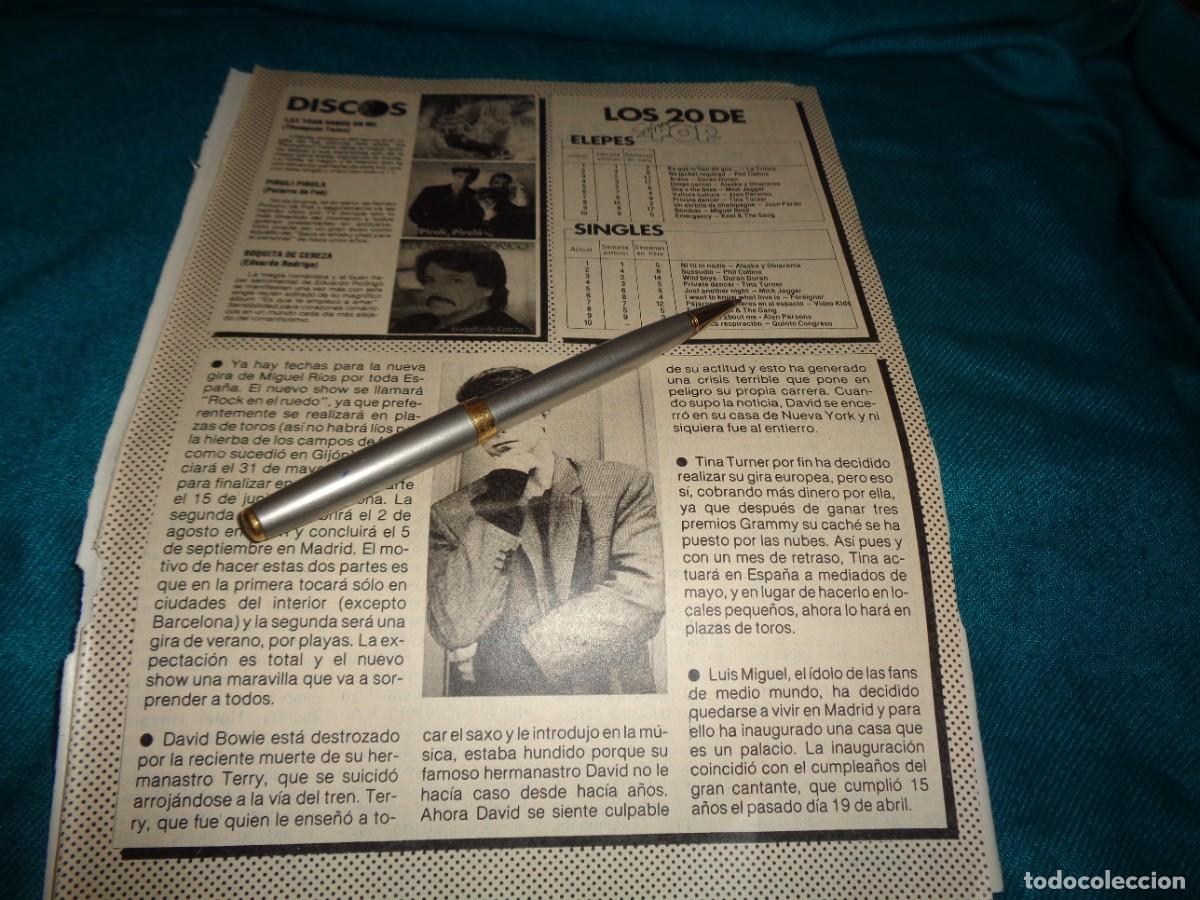 Coleccionismo de revista Pronto: RECORTE : DAVID BOWIE. LOS 20 DE SUPER POP. PRONTO, MAYO 1985