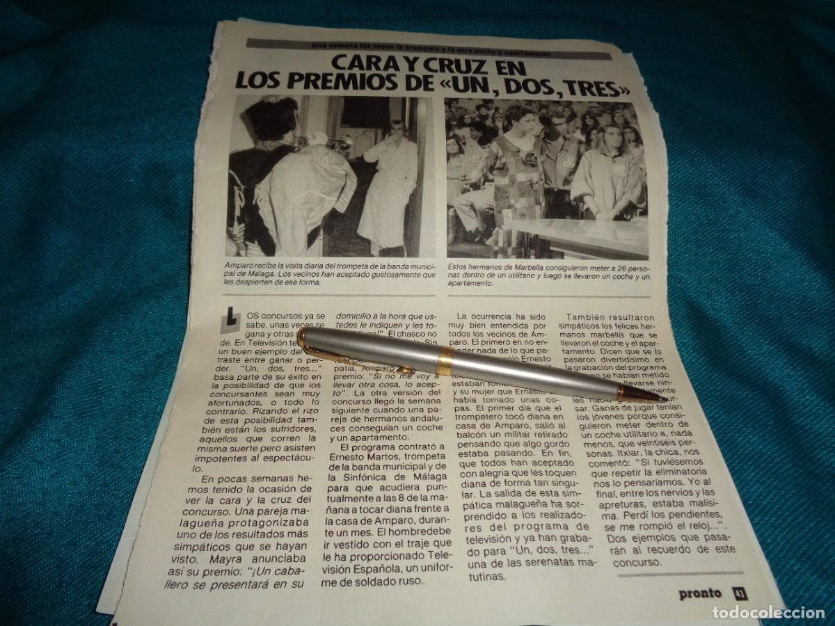Coleccionismo de revista Pronto: RECORTE : CARA Y CRUZ DE LOS PREMIOS DEL UN, DOS, TRES....PRONTO, NVBRE 1985