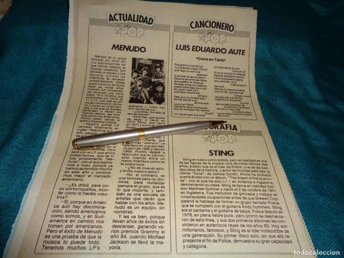 Coleccionismo de revista Pronto: RECORTE : MENUDO ( LUIS MIGUEL), AUTE. STING. PRONTO, OCTB 1985