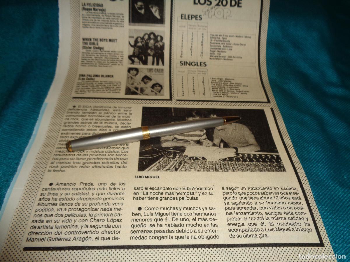 Coleccionismo de revista Pronto: RECORTE : LUIS MIGUEL . LOS 20 DE SUPER POP. PRONTO, OCTB 1985