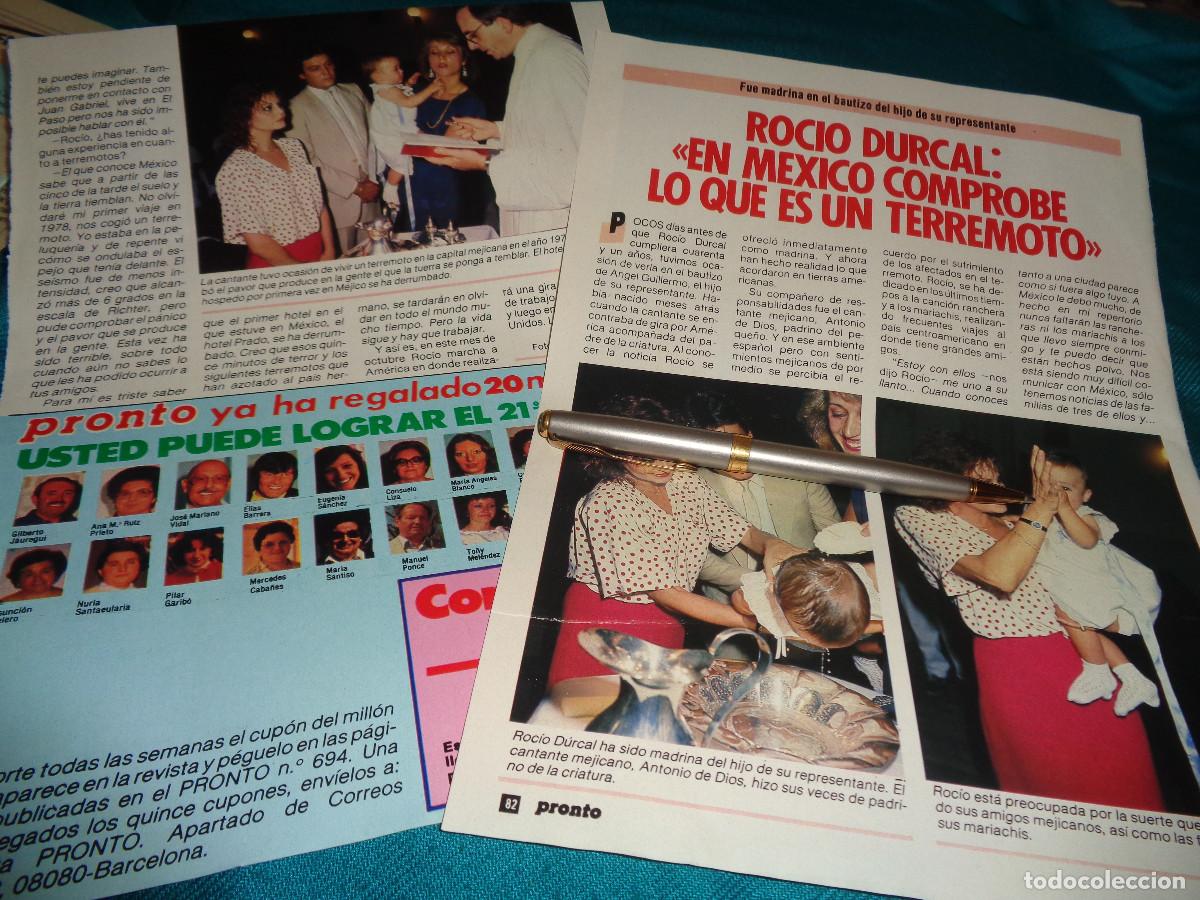 Coleccionismo de revista Pronto: RECORTE : ROCIO DURCAL, VIVIO EL TERREMOTO DE MEXICO. PRONTO, OCTB 1985