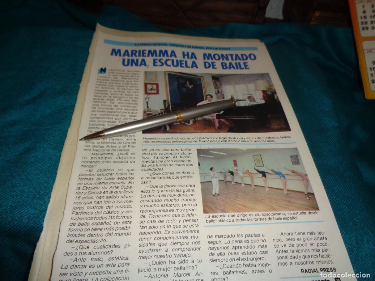 Coleccionismo de revista Pronto: RECORTE : LA BAILARINA MARIEMMA, MONTA ESCUELA DE BAILE. PRONTO, DCBRE 1985