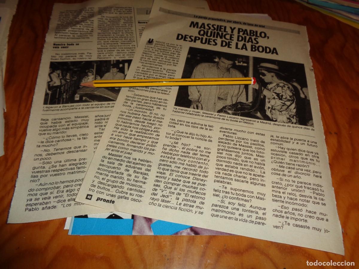 Coleccionismo de revista Pronto: RECORTE : MASSIEL Y PABLO, DESPUES DE LA BODA. PRONTO, JULIO 1985