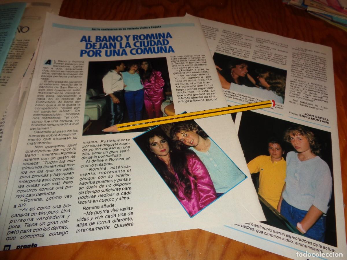 Coleccionismo de revista Pronto: RECORTE : AL BANO Y ROMINA POWER, DEJAN LA CIUDAD POR UNA COMUNA. PRONTO, JULIO 1985