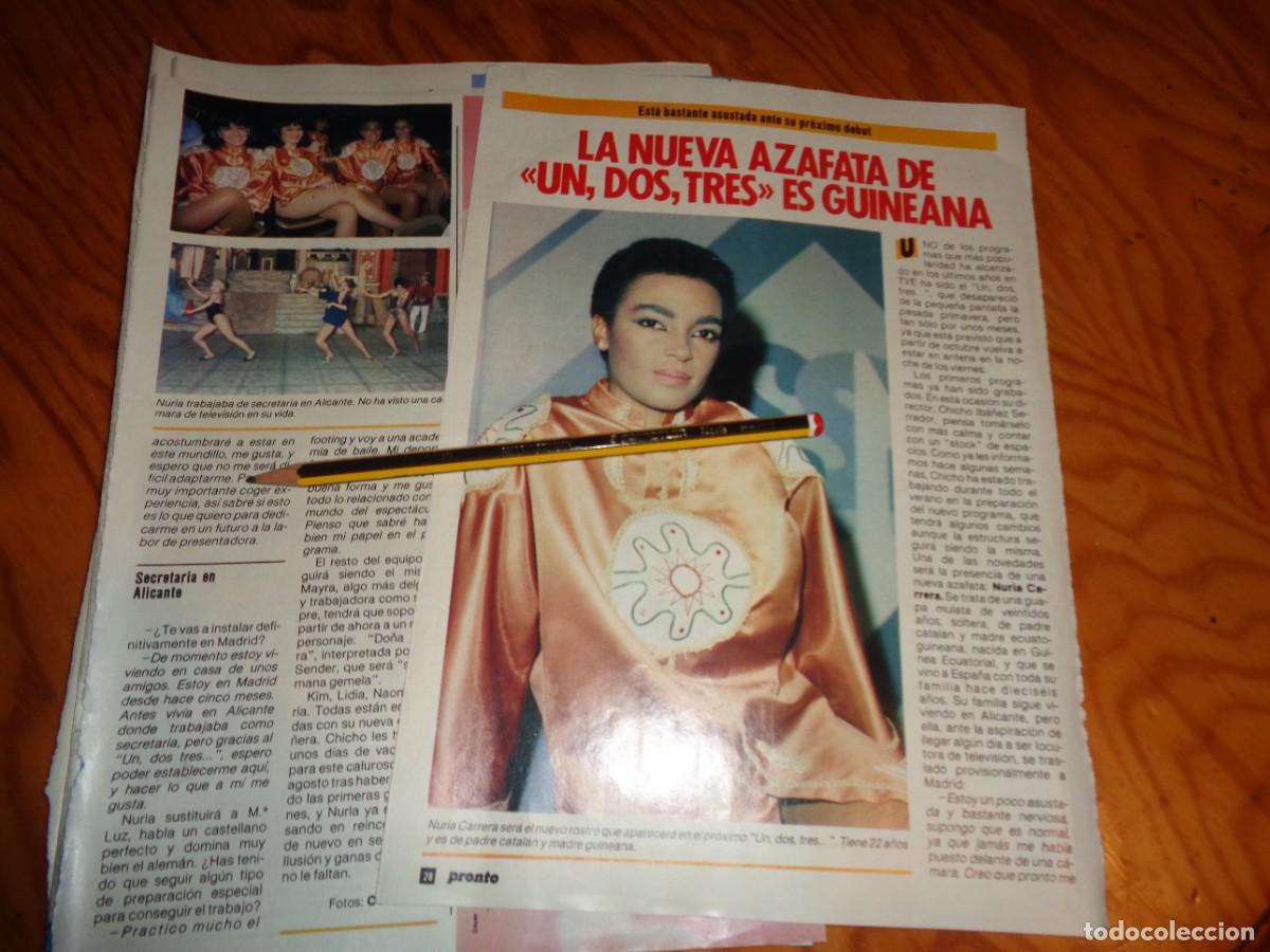 Coleccionismo de revista Pronto: RECORTE : LA NUEVA AZAFATA DEL UN, DOS, TRES... ES GUINEANA. PRONTO, AGTO 1985