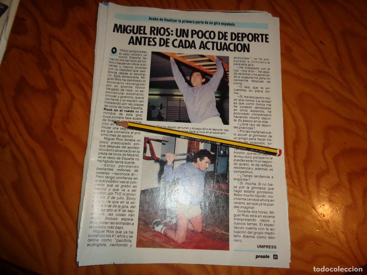Coleccionismo de revista Pronto: RECORTE : MIGUEL RIOS, UN POCO DE DEPORTE ANTES DE ACTUAR. PRONTO, JULIO 1985