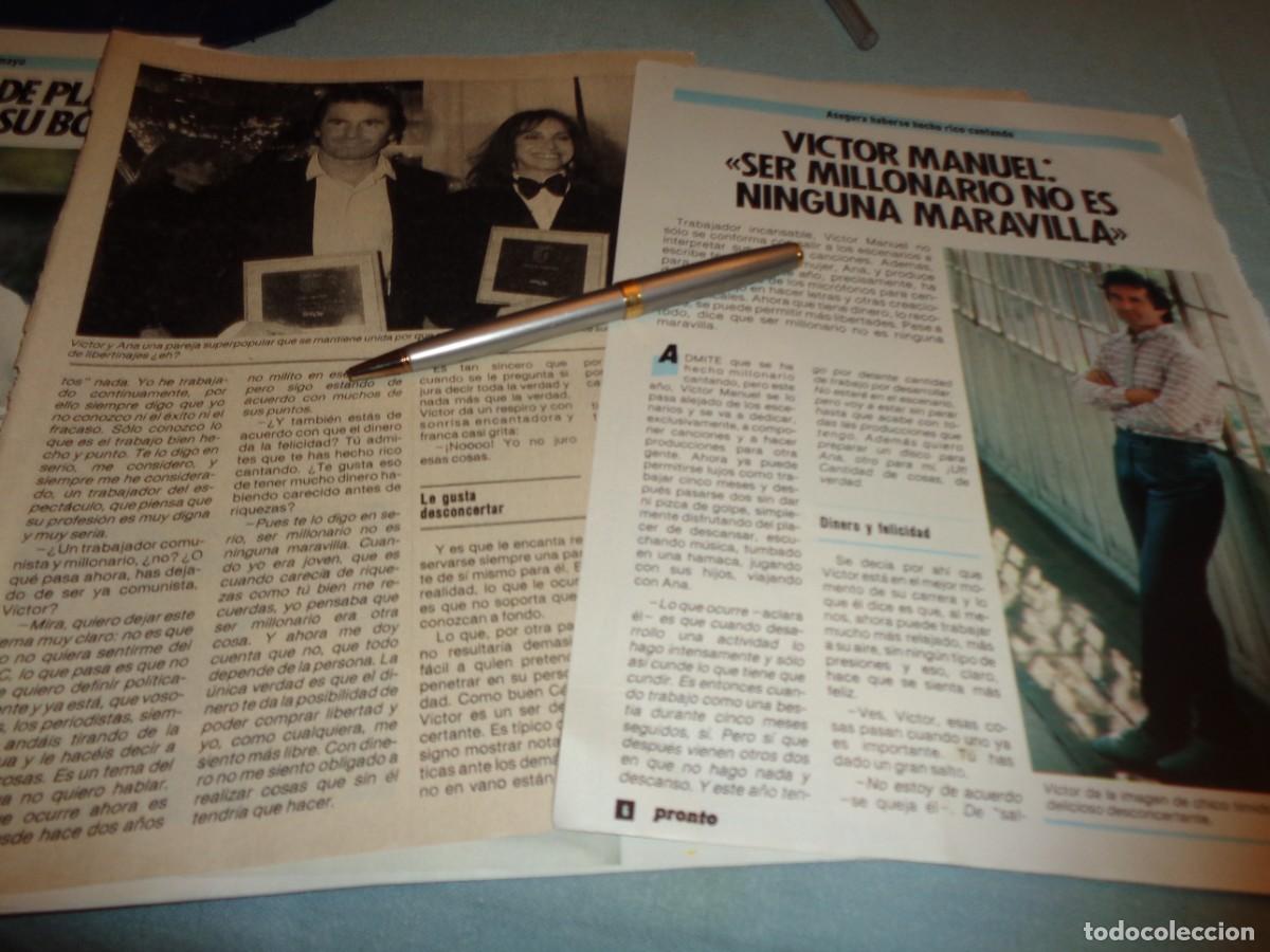 Coleccionismo de revista Pronto: RECORTE : VICTOR MANUEL, SER MILLONARIO NO ES UNA MARAVILLA. PRONTO, MAYOO 1985