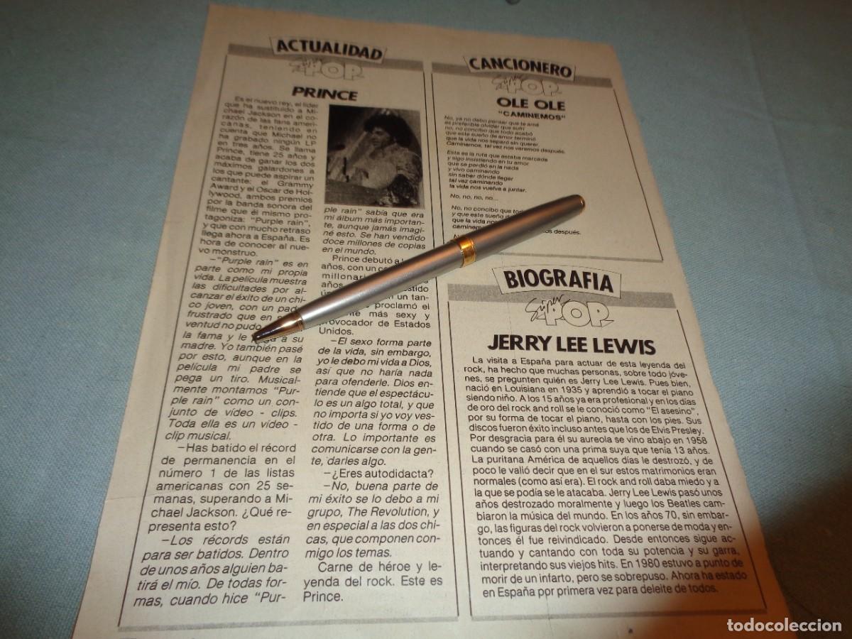 Coleccionismo de revista Pronto: RECORTE : PRINCE. OLE OLE. JERRY LEE LEWIS. PRONTO, MAYOO 1985