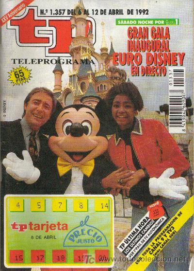 Coleccionismo de revista Teleprograma: TP TELEPROGRAMA 1357 - ABRIL DE 1992 - GALA EURODISNEY - Foto 1