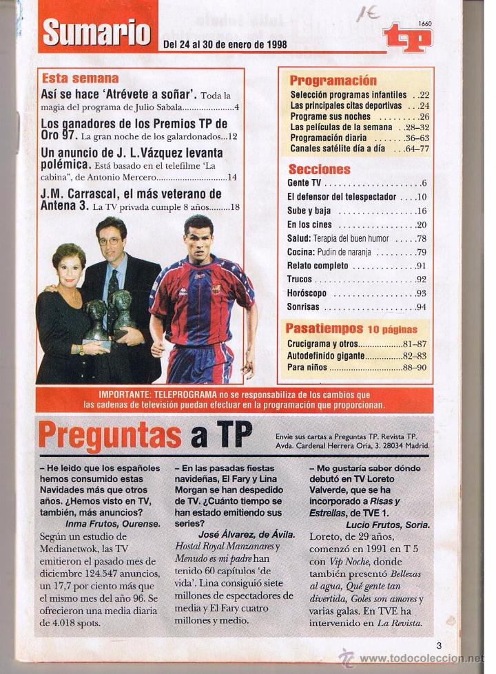 Coleccionismo de revista Teleprograma: TP. TELEPROGRAMA. N&ordm; 1660. DEL 24 AL 30 ENERO 1998.  (P/B1) - Foto 1