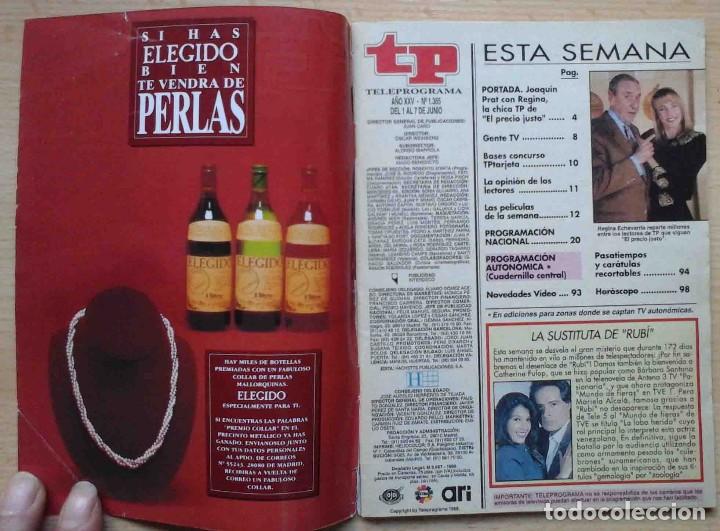 Coleccionismo de revista Teleprograma: TP Teleprograma N&ordm; 1365 Junio de 1992 Joaqu&iacute;n Prat y Regina Echevarr&iacute;a - Foto 2